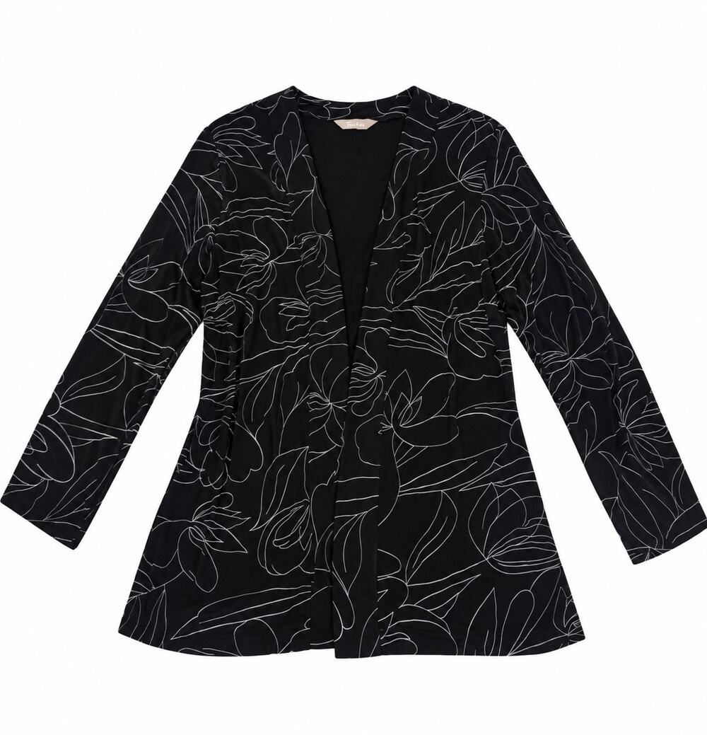 TanJay Women’s Black White Floral Open Front Cardigan Long Sleeve Small